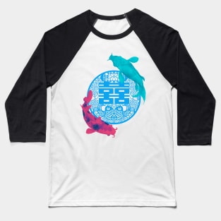 Double Happiness Koi Fish - Yoga Calm Vibe Turquoise and Pink Baseball T-Shirt